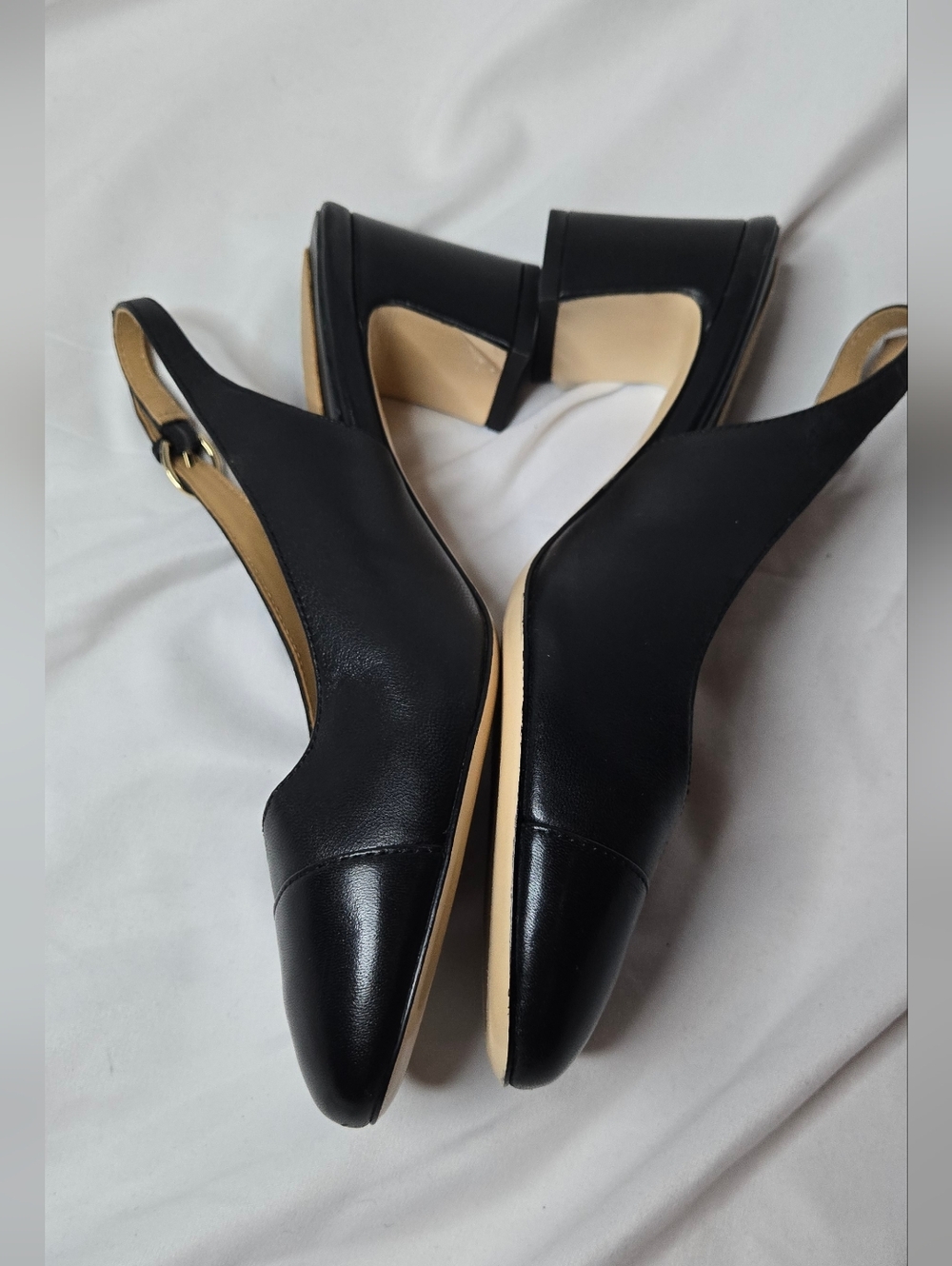 NWOT Quince Italian Black Leather 65MM Cap Toe Slingback Pump Women's 7 - Picture 6 of 12